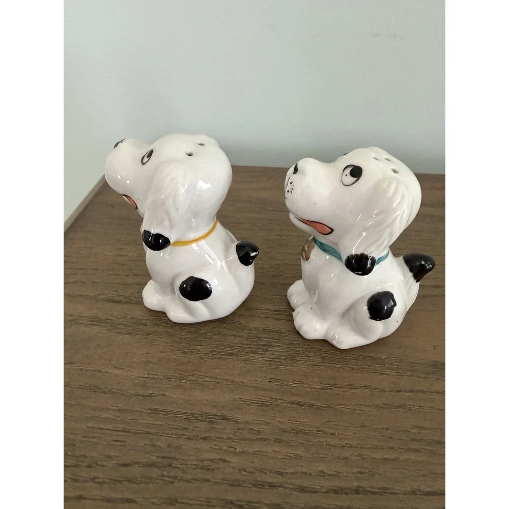 Vintage 1950s Dog Salt Pepper Shakers Ceramic Japan Style Mid Century Cute‎ Pair